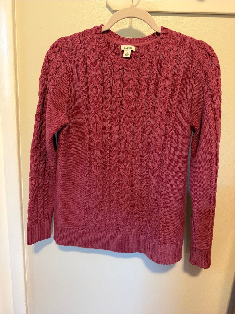 L.L. Bean Women's Cable Knit Crewneck Sweater - Rose Pink